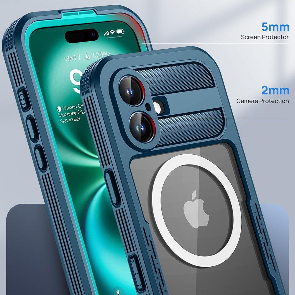 Waterproof Case for Apple iPhone 16, ShellBox, Carbon, Black