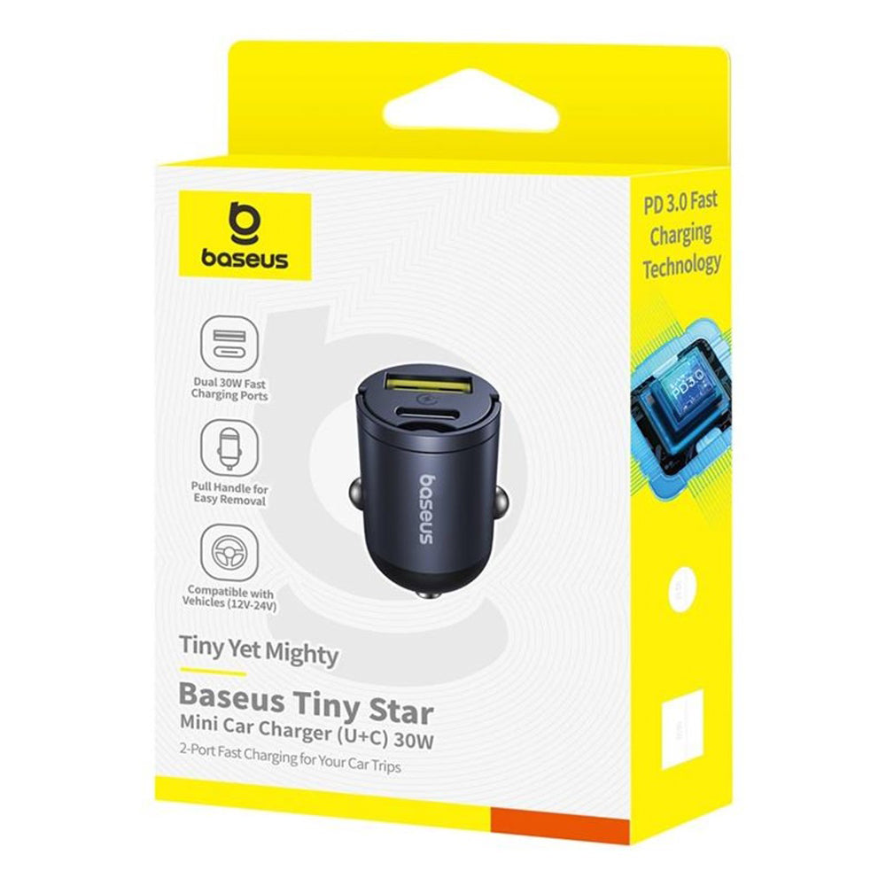 Baseus Tiny Star Car Charger, 30W, 3A, 1 x USB-A - 1 x USB-C, Black, Resealed C00035001121-02