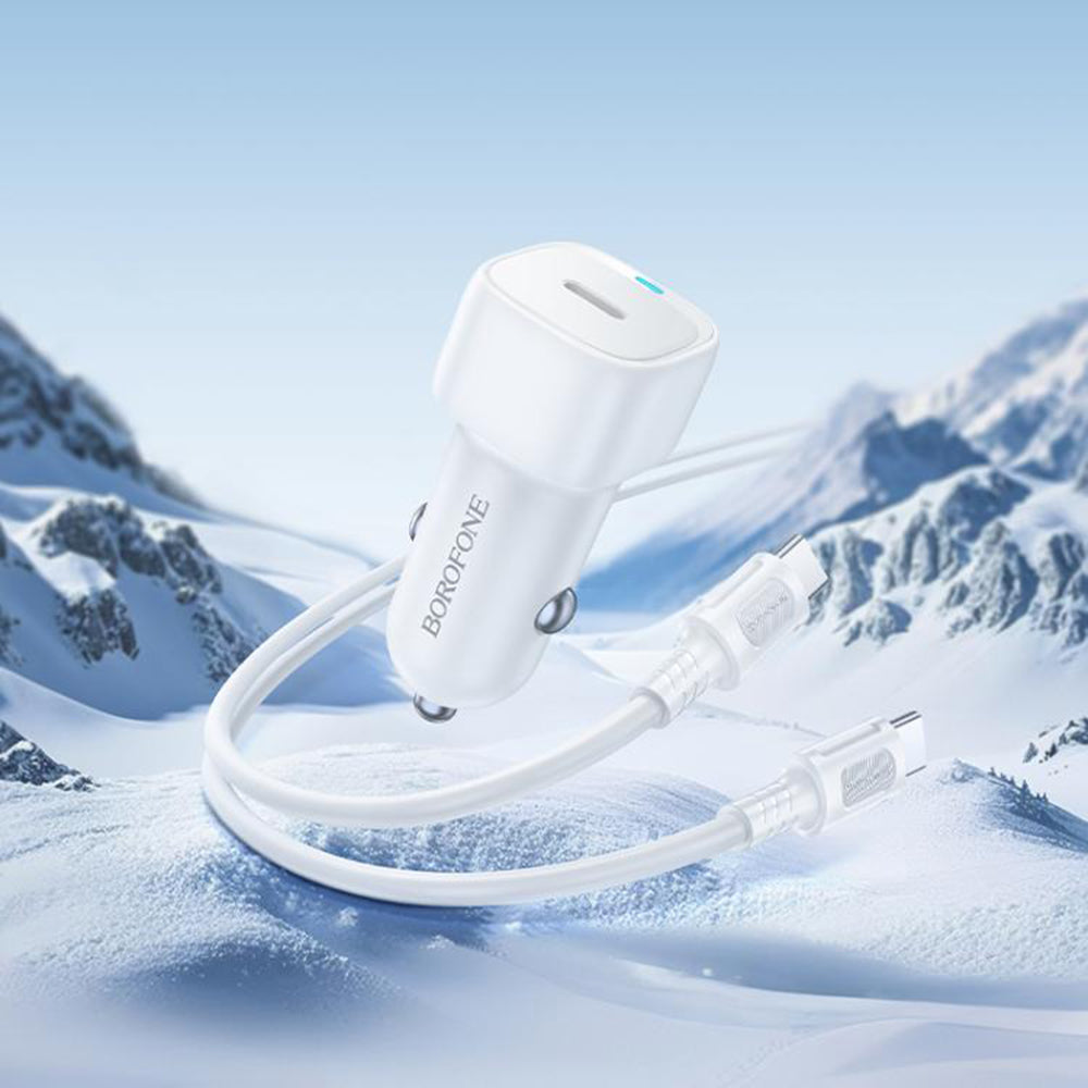 Car Charger with USB-C Cable Borofone BZ34A Cloud, 20W, 3A, 1 x USB-C, White