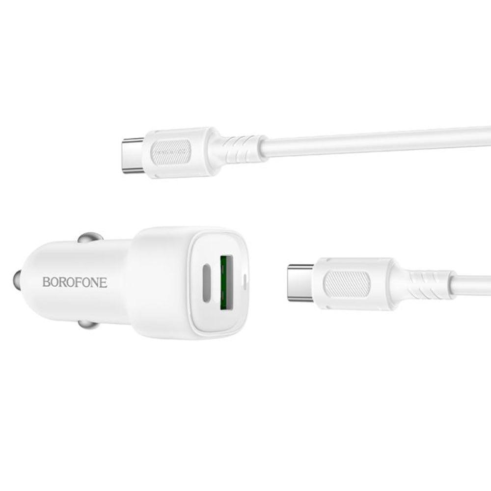 Car Charger with USB-C Cable Borofone BZ34B Cloud, 20W, 3A, 1 x USB-A - 1 x USB-C, White