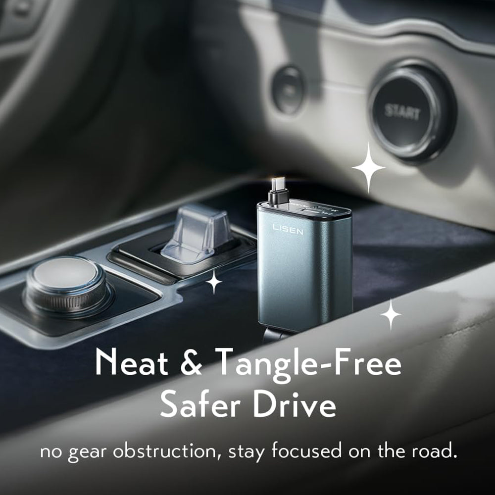 Lisen USB-C Car Charger with Cable, 57W, 3A, 1 x USB-A - 1 x USB-C, Black YL0325010016