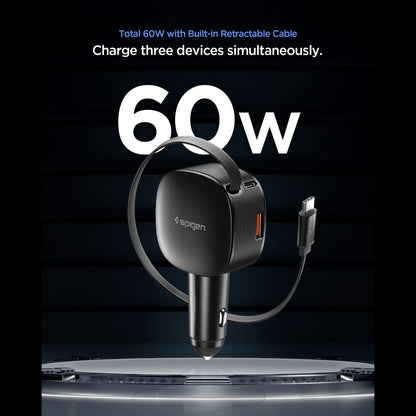 Car Charger with USB-C Cable Spigen EV603BT Essential, 60W, 3A, 1 x USB-A - 1 x USB-C, Black