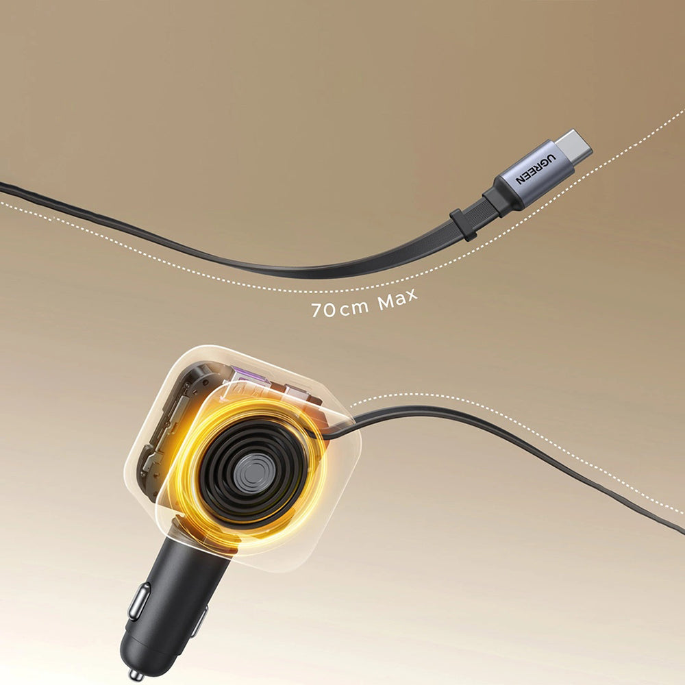 UGREEN EC604 (55910B) Nexode Car Charger with USB-C Cable, 145W, 1 x USB-A - 2 x USB-C, Black