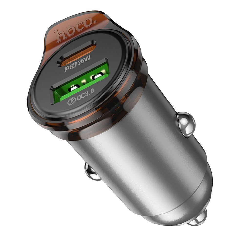 HOCO NZ16A Car Charger, 43W, 3A, 1 x USB-A - 1 x USB-C, Gray