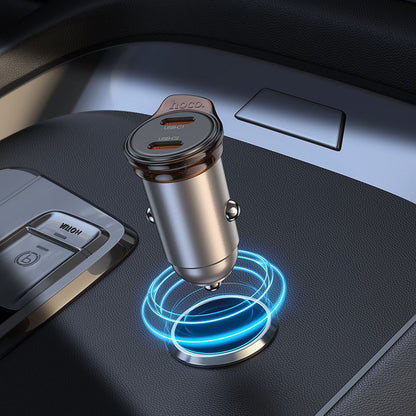 HOCO NZ16B Car Charger, 45W, 3A, 2 x USB-C, Gray