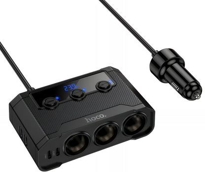 HOCO Z64 Car Charger, 15.5W, 3.1A, 2 x USB-A - 2 x USB-C - 3 x Cigarette Lighter Extension, Black