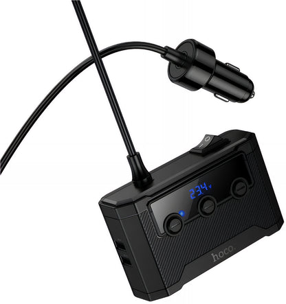 HOCO Z64 Car Charger, 15.5W, 3.1A, 2 x USB-A - 2 x USB-C - 3 x Cigarette Lighter Extension, Black
