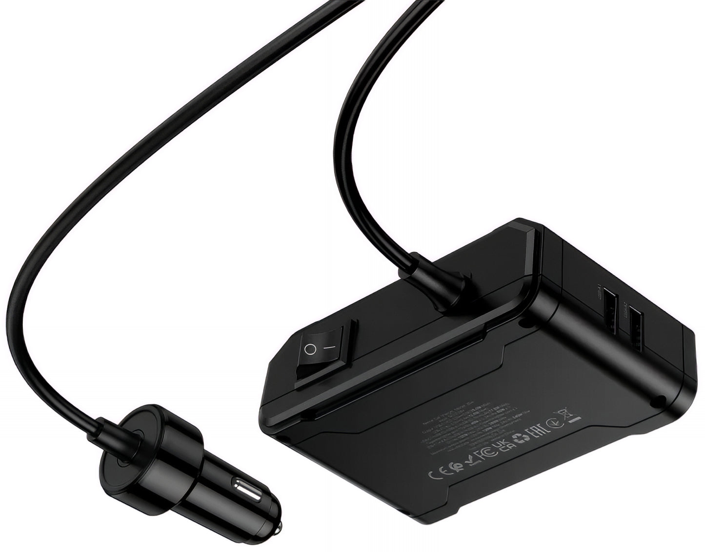 HOCO Z64 Car Charger, 15.5W, 3.1A, 2 x USB-A - 2 x USB-C - 3 x Cigarette Lighter Extension, Black