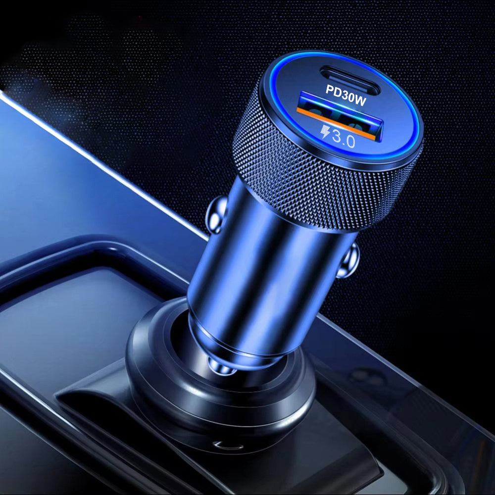 Techsuit C2 VoltDuo Car Charger, 30W, 3A, 1 x USB-A - 1 x USB-C, Black