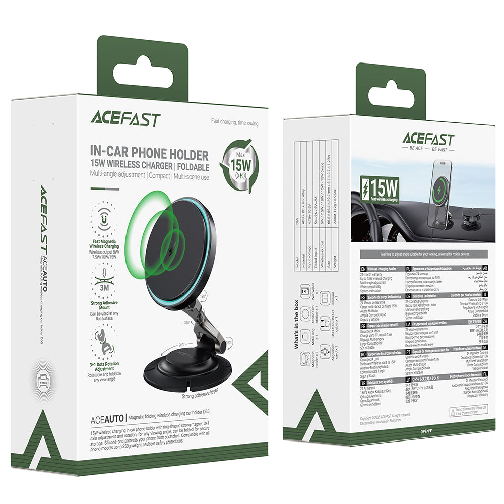 Acefast D65 Wireless Car Charger, 15W, 1.67A, Black