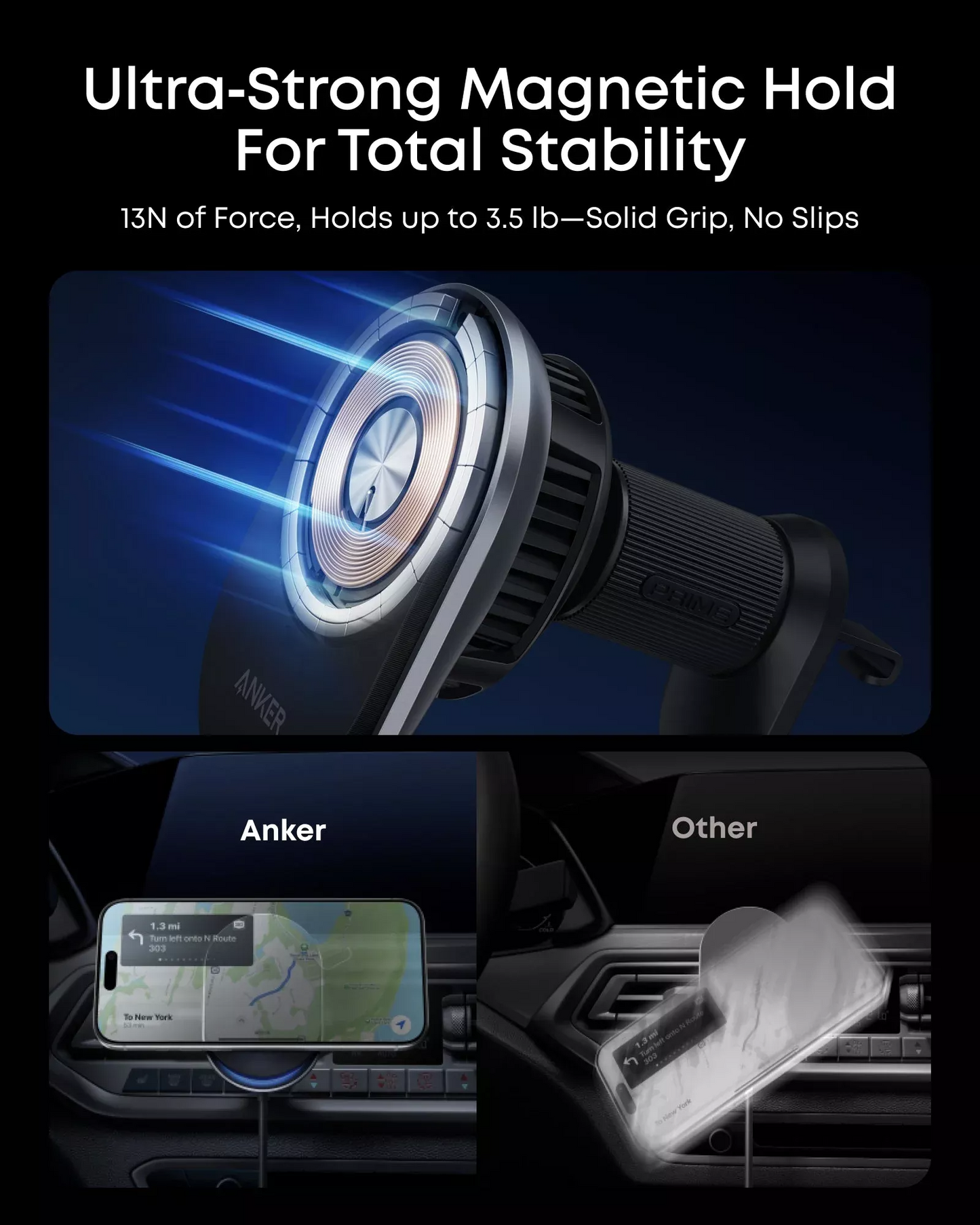 Anker Prime MagGo AirCool Wireless Car Charger, 25W, Black B2933H11