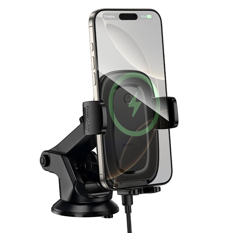 Borofone BH223 Follower Wireless Car Charger, 15W, 1.67A, Black