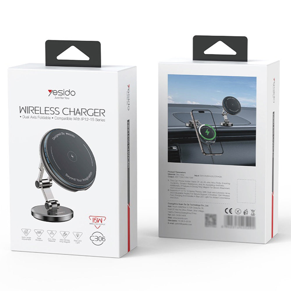 Yesido C306 Wireless Car Charger, 15W, 1.67A, Black