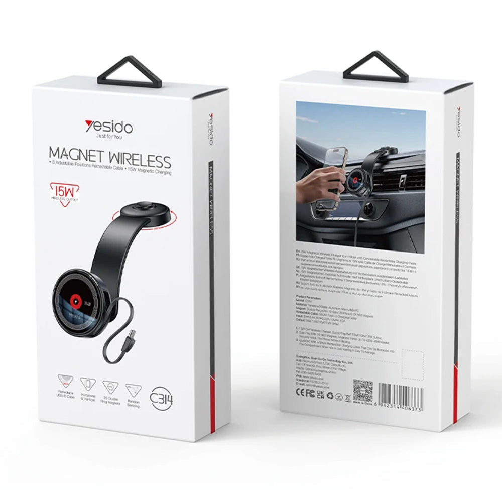 Yesido C314 Wireless Car Charger, 15W, 1.67A, Black