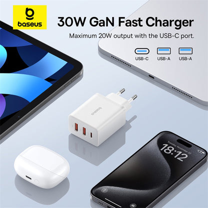 Baseus Cube Network Charger, 30W, 3A, 2 x USB-A - 1 x USB-C, White P10111402213-00