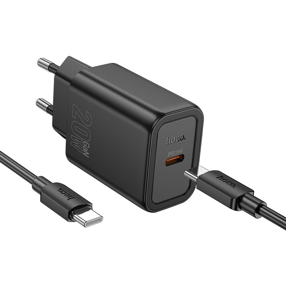 Network Charger with USB-C Cable HOCO N60, 20W, 3A, 1 x USB-C, Black