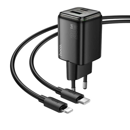 Network Charger with Lightning Cable HOCO N52, 20W, 3A, 1 x USB-A - 1 x USB-C, Black