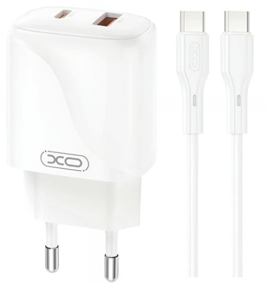 Network Charger with USB-C Cable XO Design L158, 20W, 3A, 1 x USB-A - 1 x USB-C, White