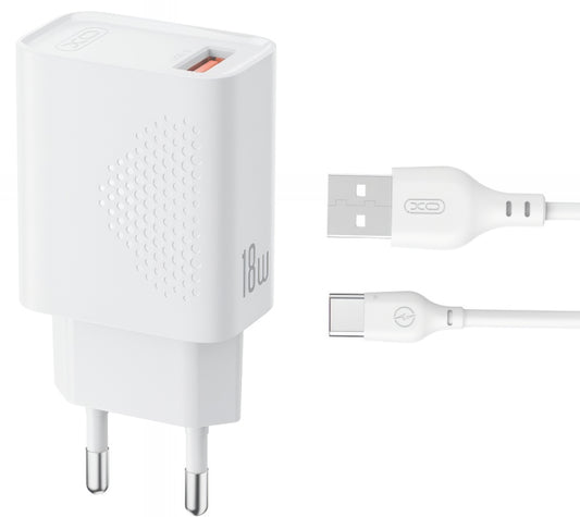Network Charger with USB-C Cable XO Design L159, 18W, 3A, 1 x USB-A, White