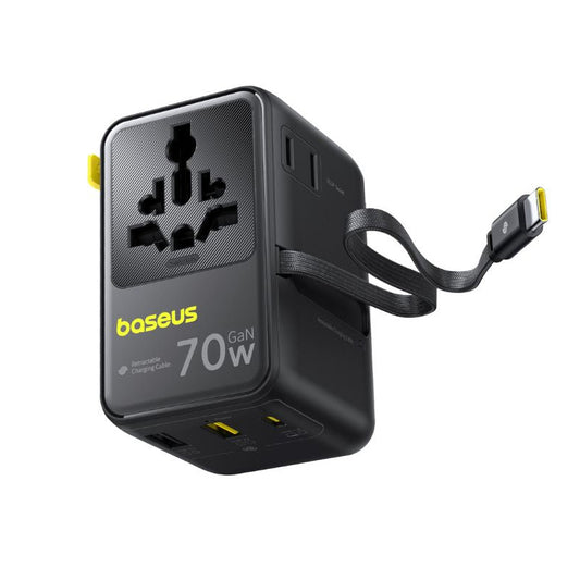 Baseus Travel EnerCore CG11 USB-C Cable Wall Charger, 70W, 2 x Socket - 1 x USB-C - 2 x USB-A, Black E0307E00