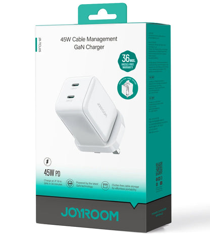 Joyroom JR-TCL05 USB-C Network Charger with Cable, 45W, 3A, 2 x USB-C, White