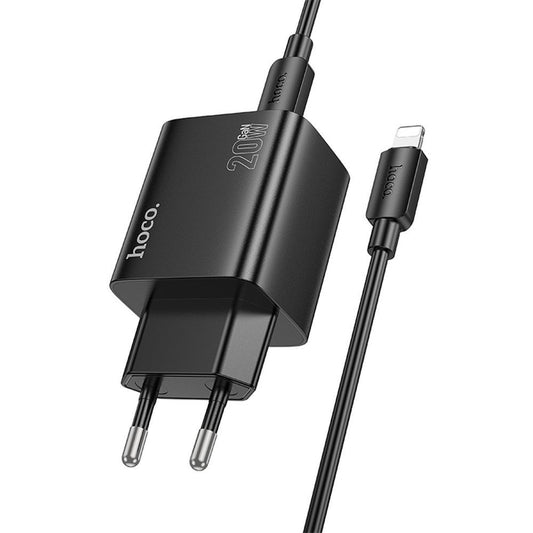Network Charger with Lightning Cable HOCO N55, 20W, 3A, 2 x USB-A - 2 x USB-C, Black