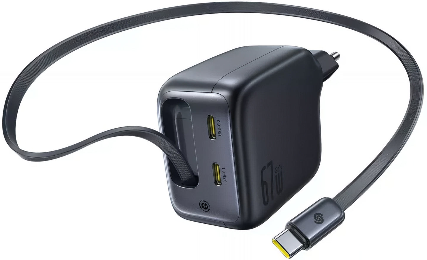 Baseus EnerCore CJ11 Network Charger with USB-C Cable, 67W, 3.35A, 2 x USB-C, Black E0121E00