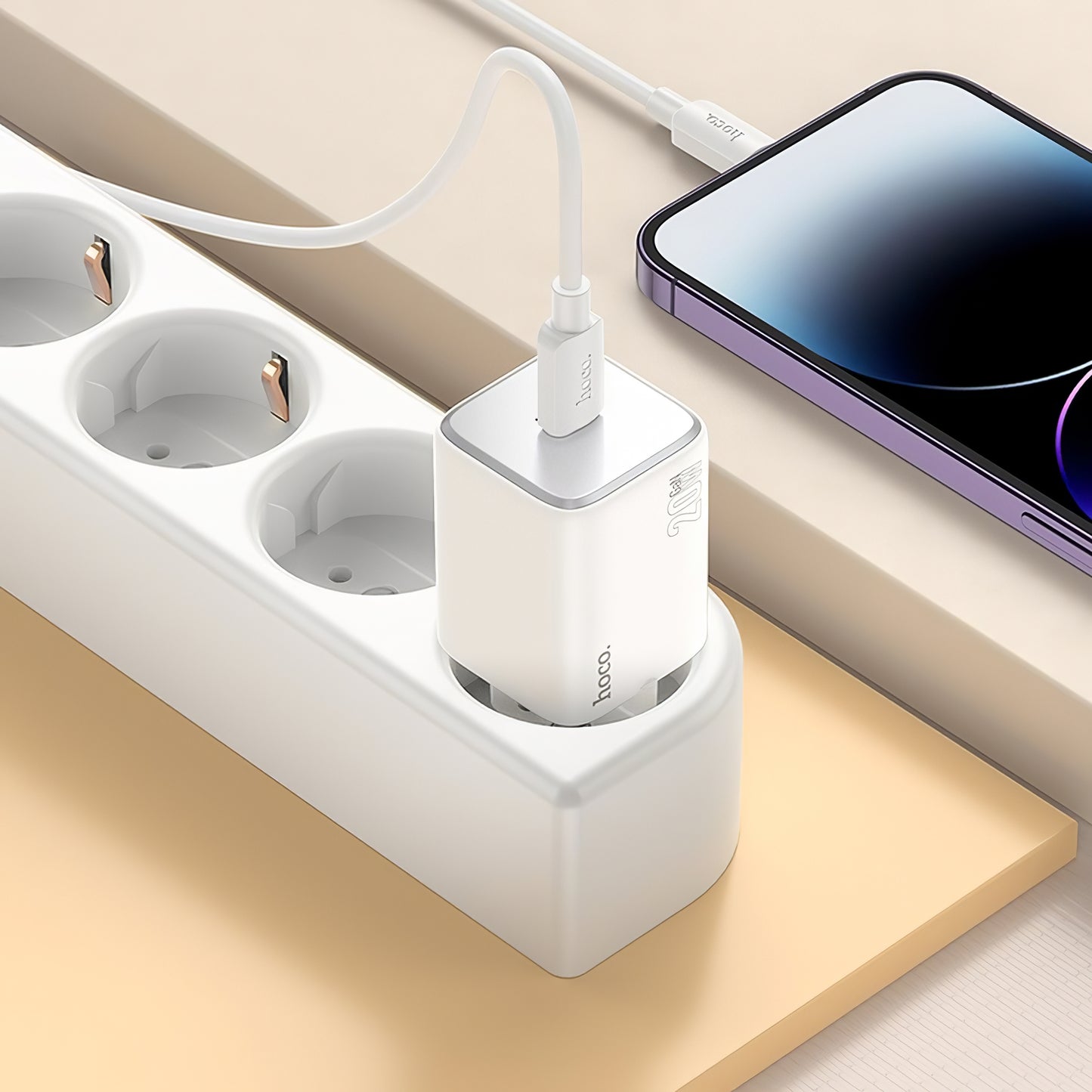 Network Charger with Lightning Cable HOCO N40, 20W, 3A, 1 x USB-C, White