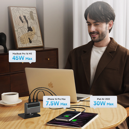 Cuktech Network Charger with USB-C Cable, 100W, 5A, 1 x USB-A - 2 x USB-C, Gray CUKAD1003EUG