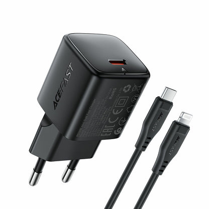 Acefast A118 Lightning Cable Wall Charger, 30W, 3A, 1 x USB-C, Black