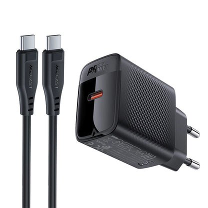 Acefast A82 USB-C Network Charger with Cable, 20W, 3A, 1 x USB-C, Black