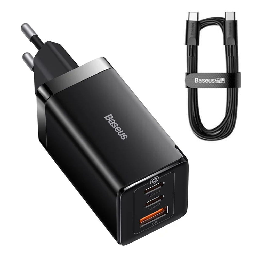 Baseus GaN5 Pro Network Charger with USB-C Cable, 65W, 3.25A, 1 x USB-A - 2 x USB-C, Black C0206500