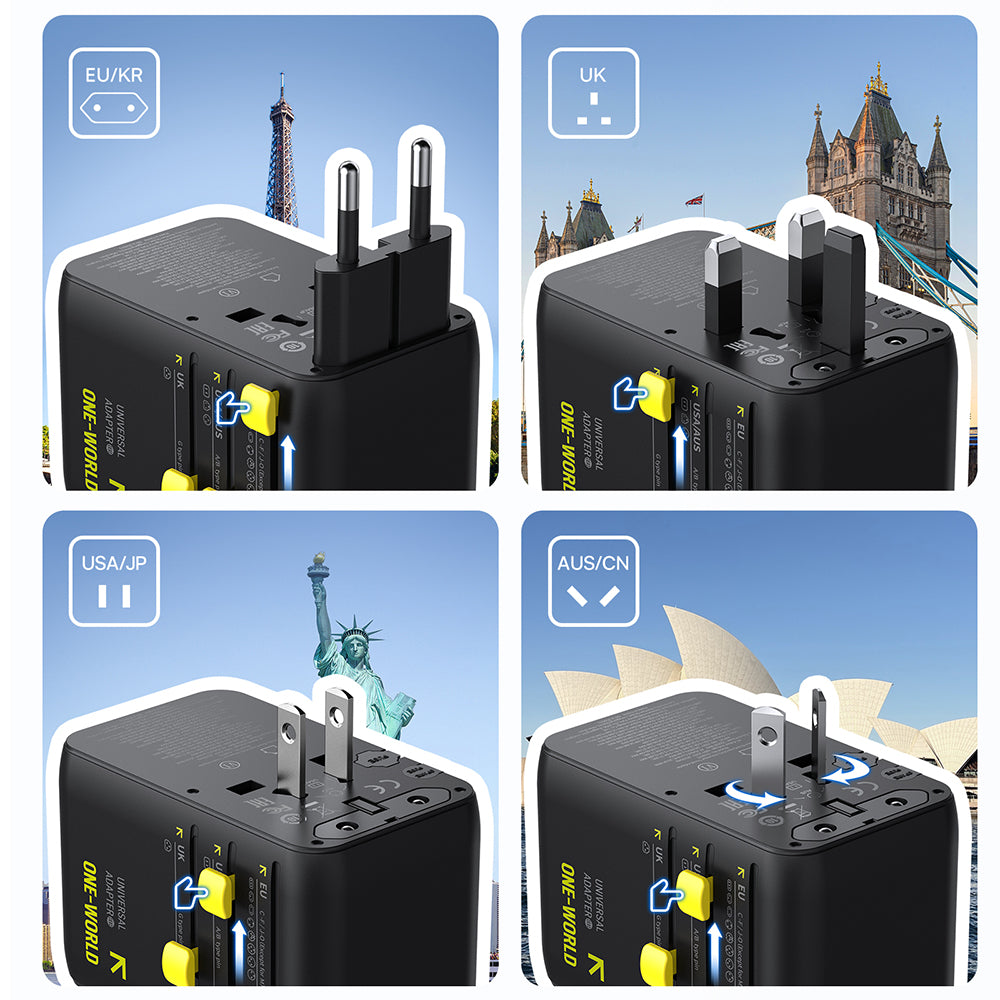 Baseus Travel PicoGo AG11 USB-C Cable Wall Charger, 45W, 2 x Socket - 1 x USB-C - 2 x USB-A, Black E0307F00