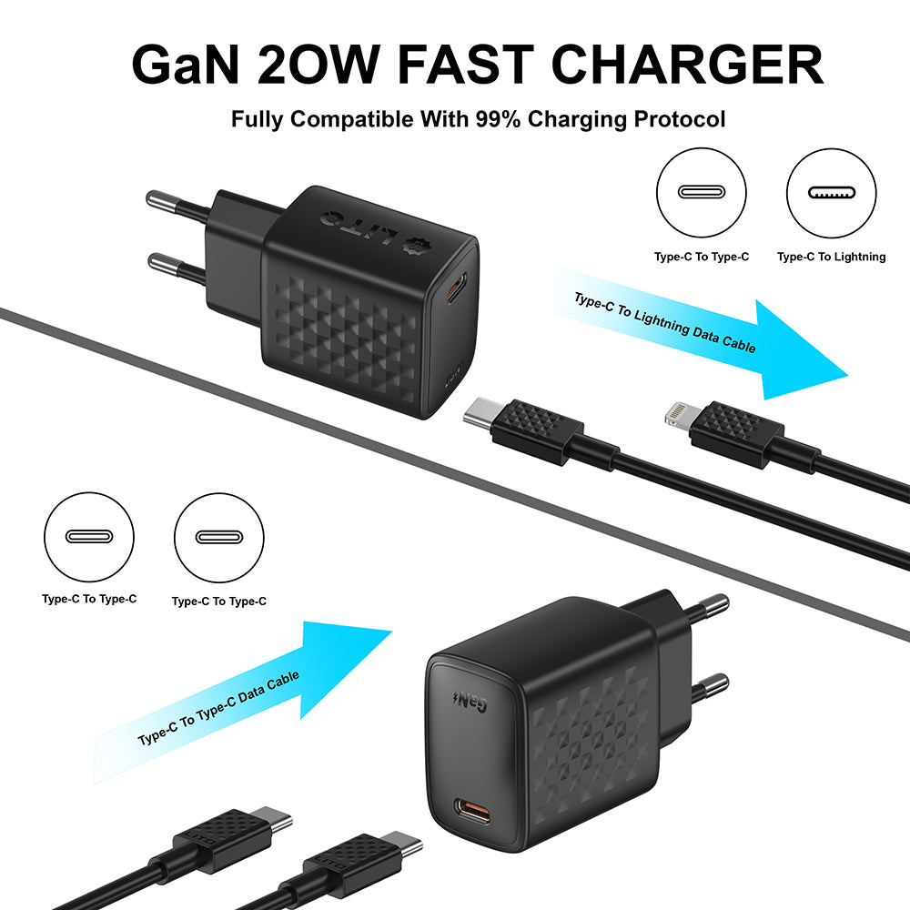 Network Charger with USB-C Cable Lito LC13T, 20W, 3A, 1 x USB-C, Black