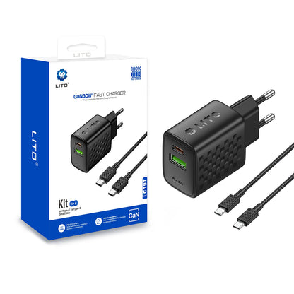 Network Charger with USB-C Cable Lito LC19T, 30W, 3A, 1 x USB-A - 1 x USB-C, Black