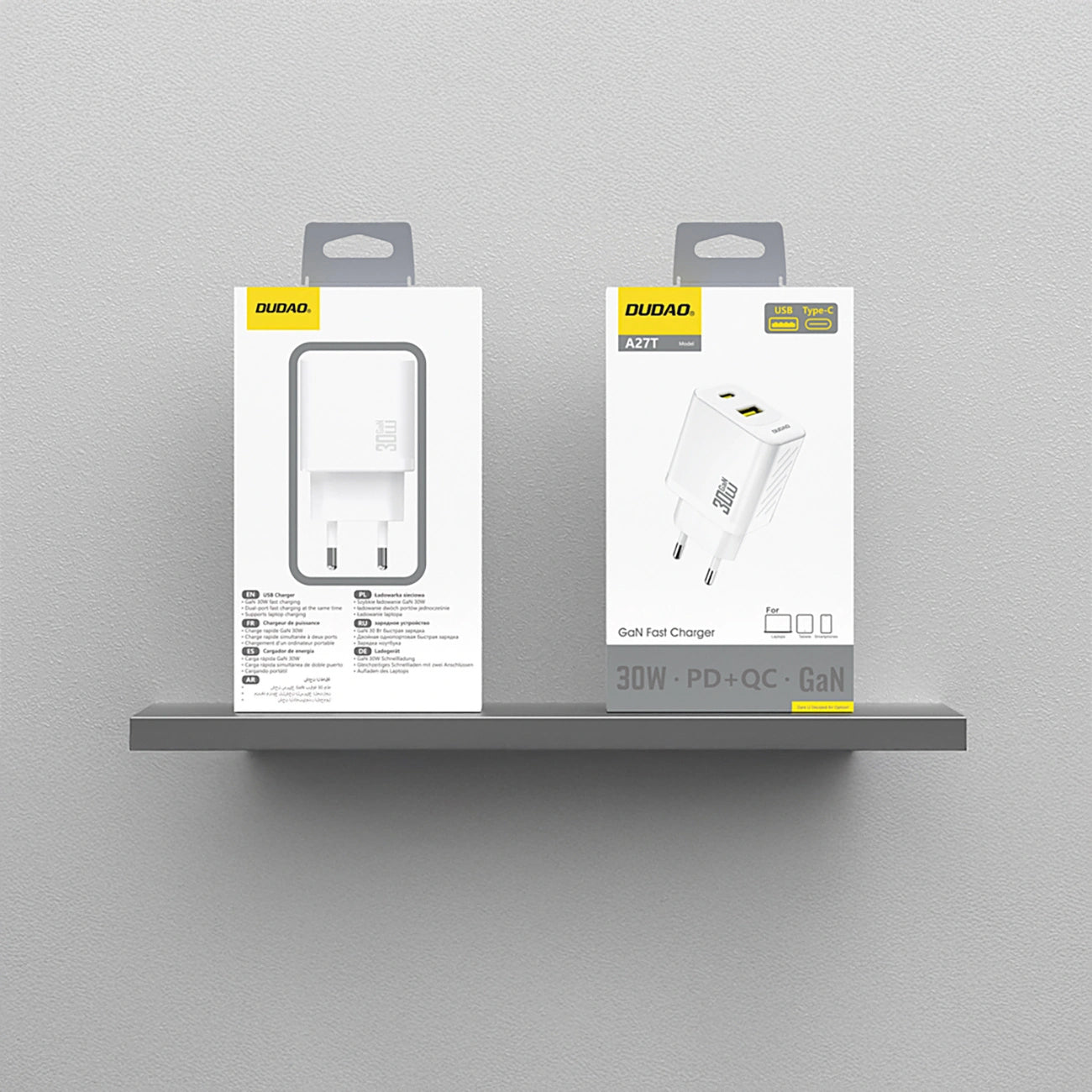 Dudao A27TEU Network Charger, 30W, 3A, 1 x USB-A - 1 x USB-C, White