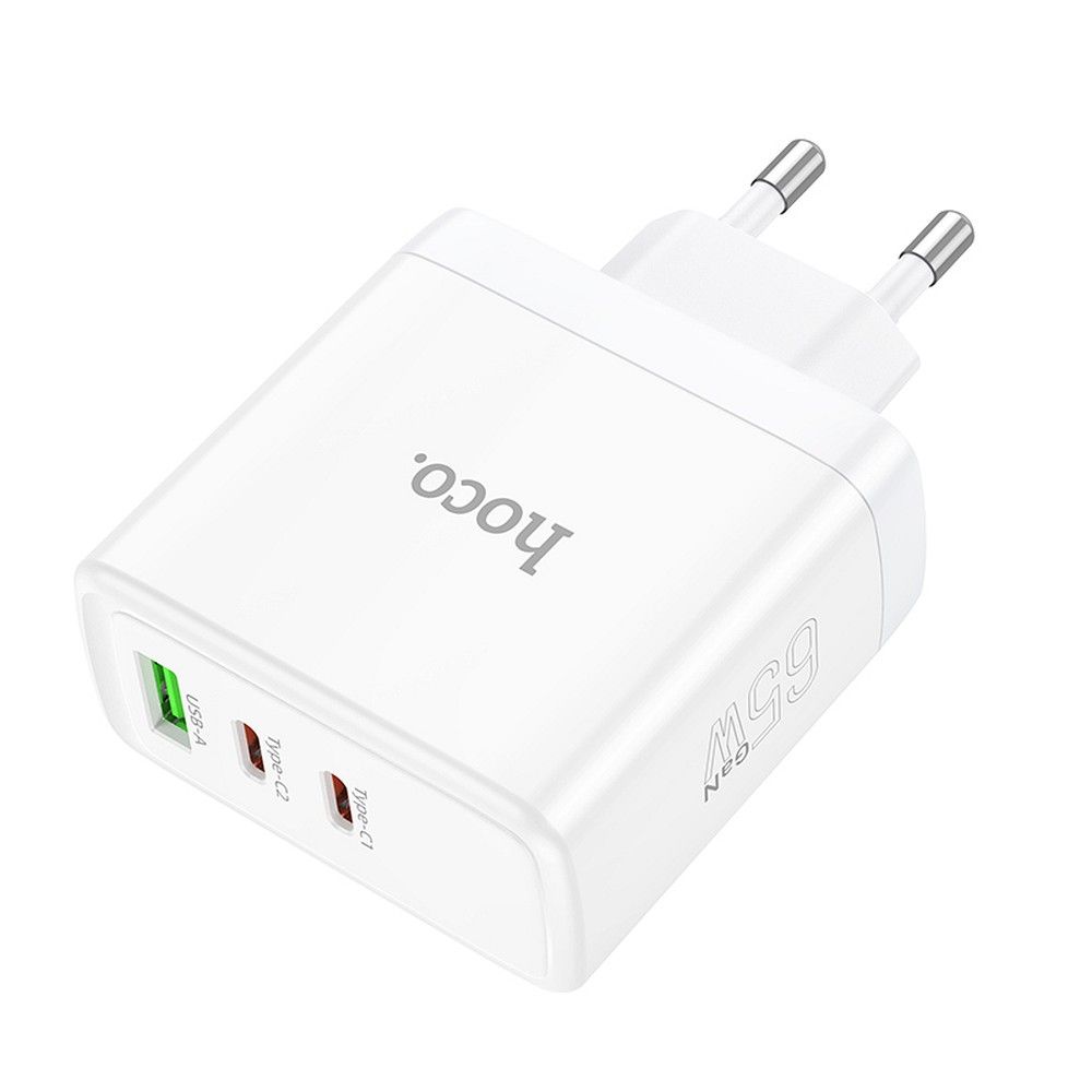 HOCO N30 Network Charger, 65W, 3.25A, 1 x USB-A - 2 x USB-C, White