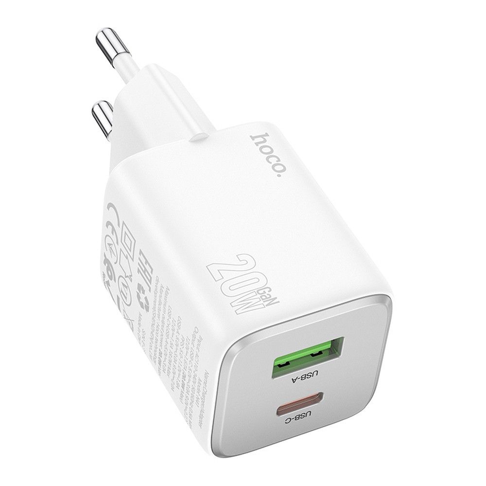 HOCO N41 Network Charger, 20W, 3A, 1 x USB-A - 1 x USB-C, White