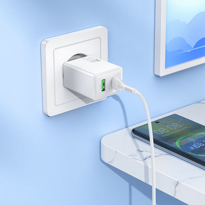 HOCO N71 Network Charger, 30W, 3A, 1 x USB-A - 1 x USB-C, White