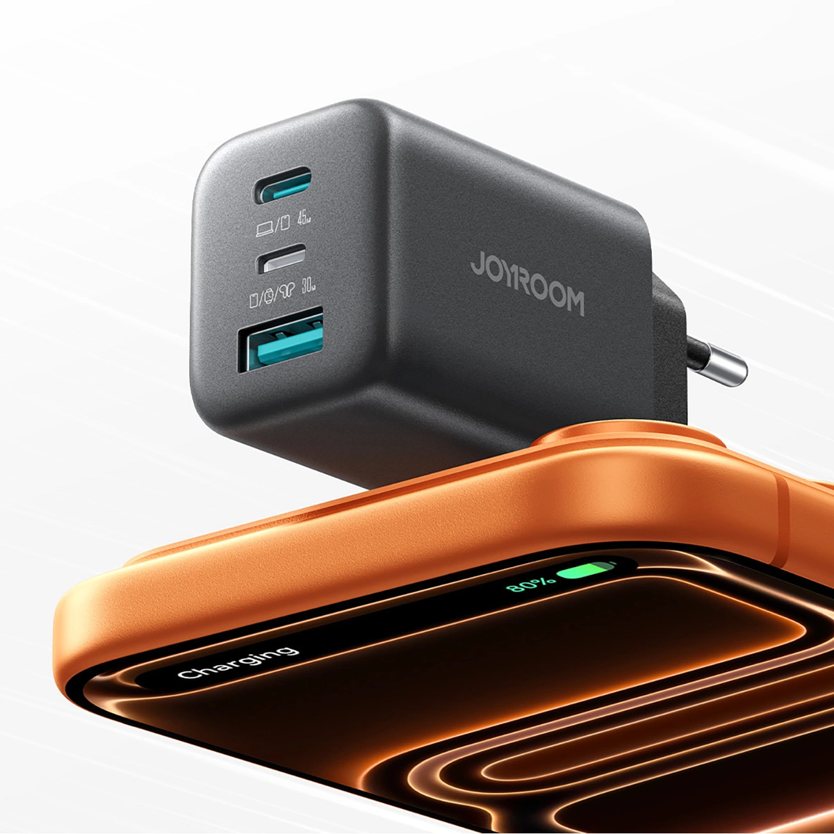 Joyroom JR-TO1 Wall Charger, 45W, 3A, 1 x Lightning - 1 x USB-A - 1 x USB-C, Black