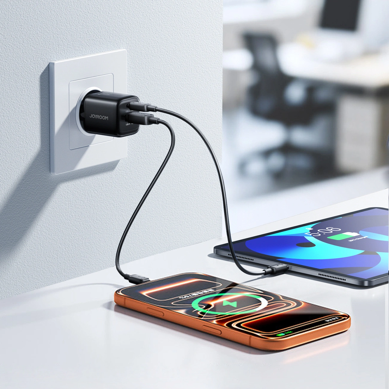 Joyroom JR-TG7 Network Charger, 33W, 3A, 1 x USB-A - 1 x USB-C, Black