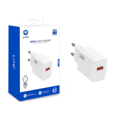 Lito LC08 Network Charger, 18W, 3A, 1 x USB-A, White