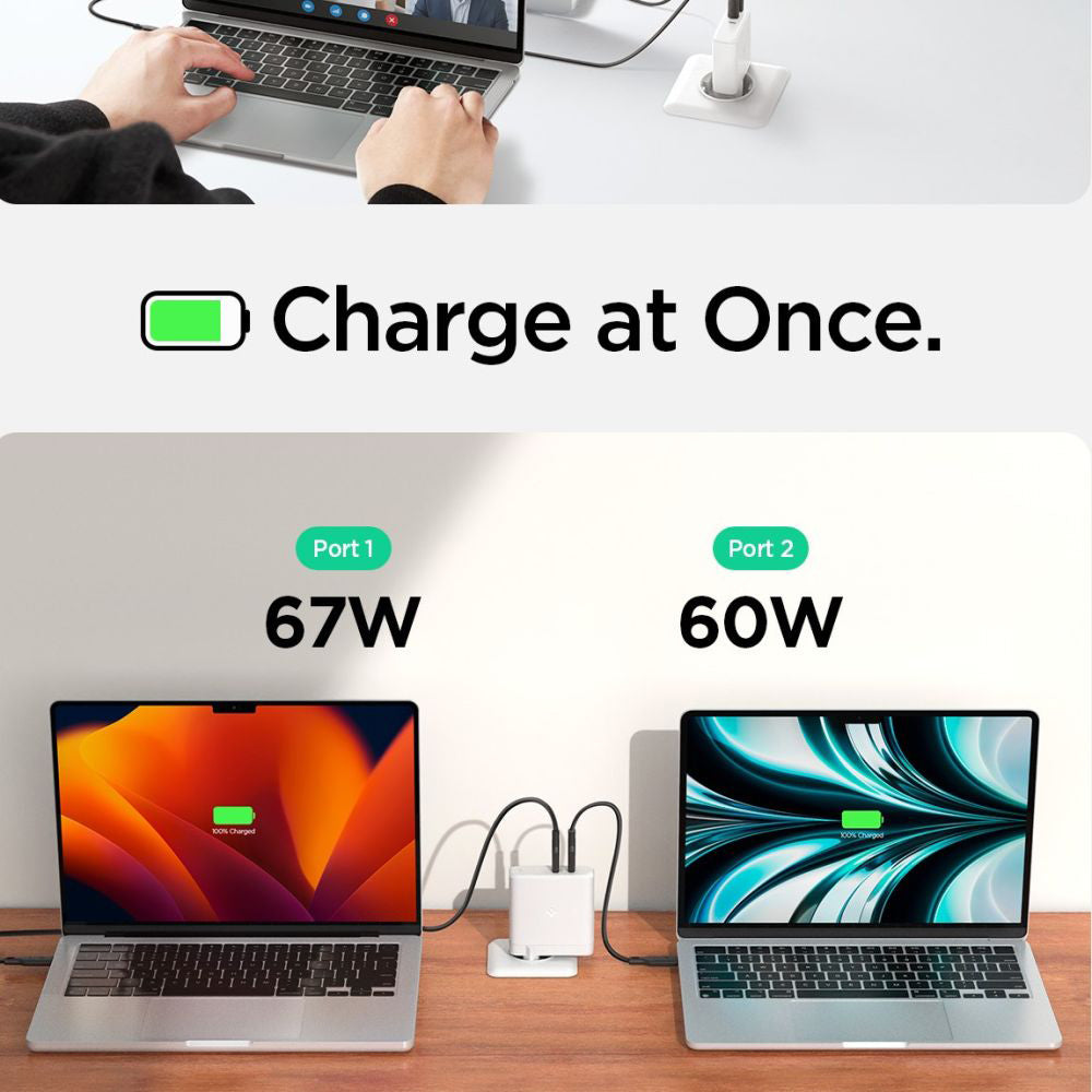 Spigen Arcstation Pro Network Charger, 140W, 3.25A, 2 x USB-C, White
