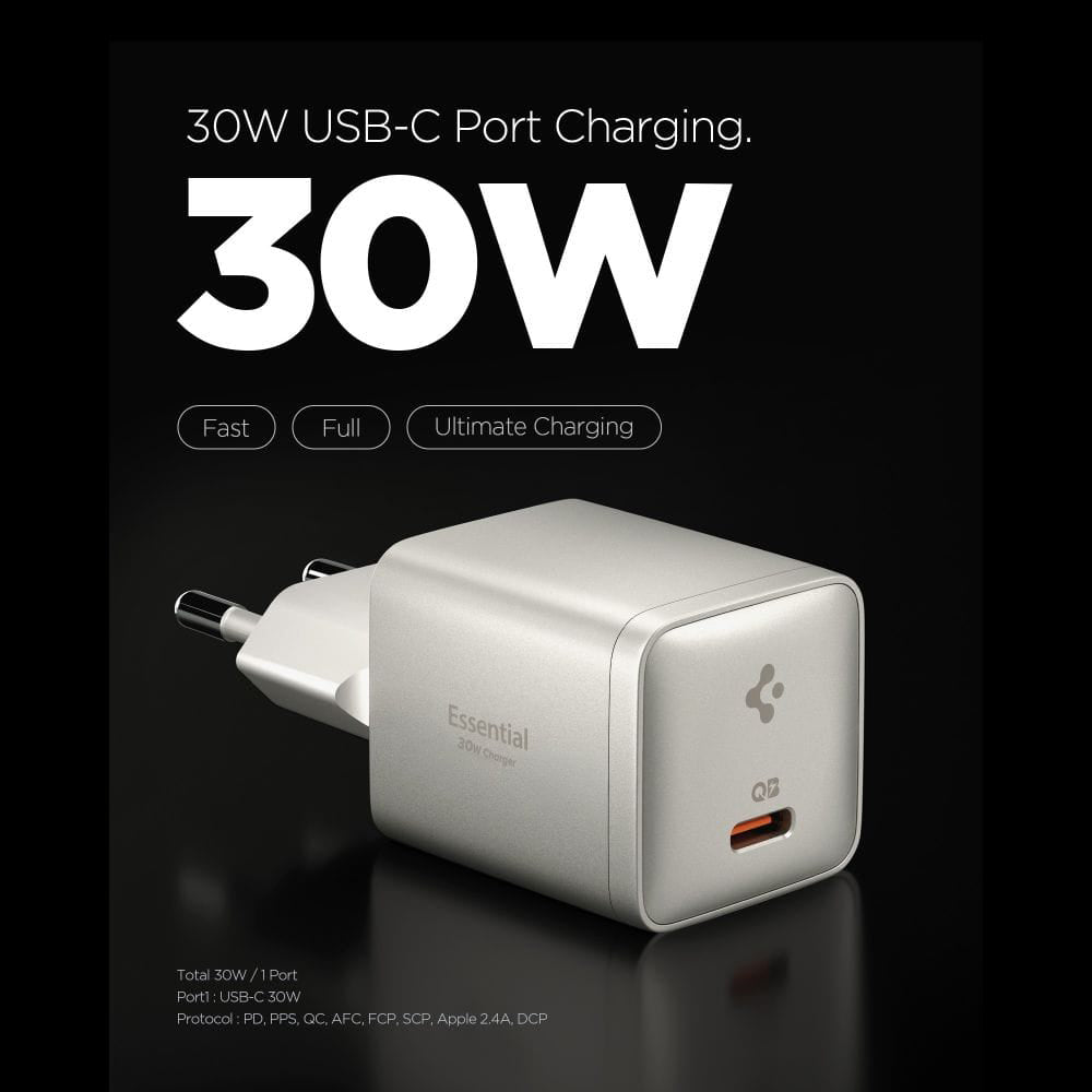 Spigen EE301EU Essential Wall Charger, 30W, 3A, 1 x USB-C, Titan Gray ACH10448