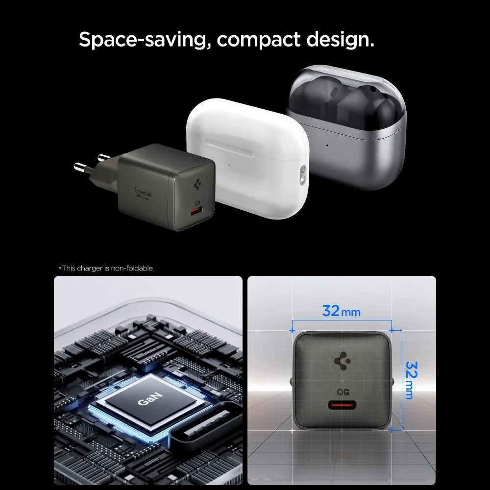 Spigen EE301EU Essential Wall Charger, 30W, 3A, 1 x USB-C, Gray ACH10447
