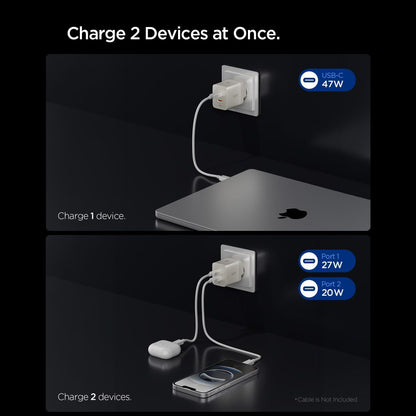 Spigen EE472EU Essential Wall Charger, 47W, 3A, 2 x USB-C, Titan Gray ACH10451