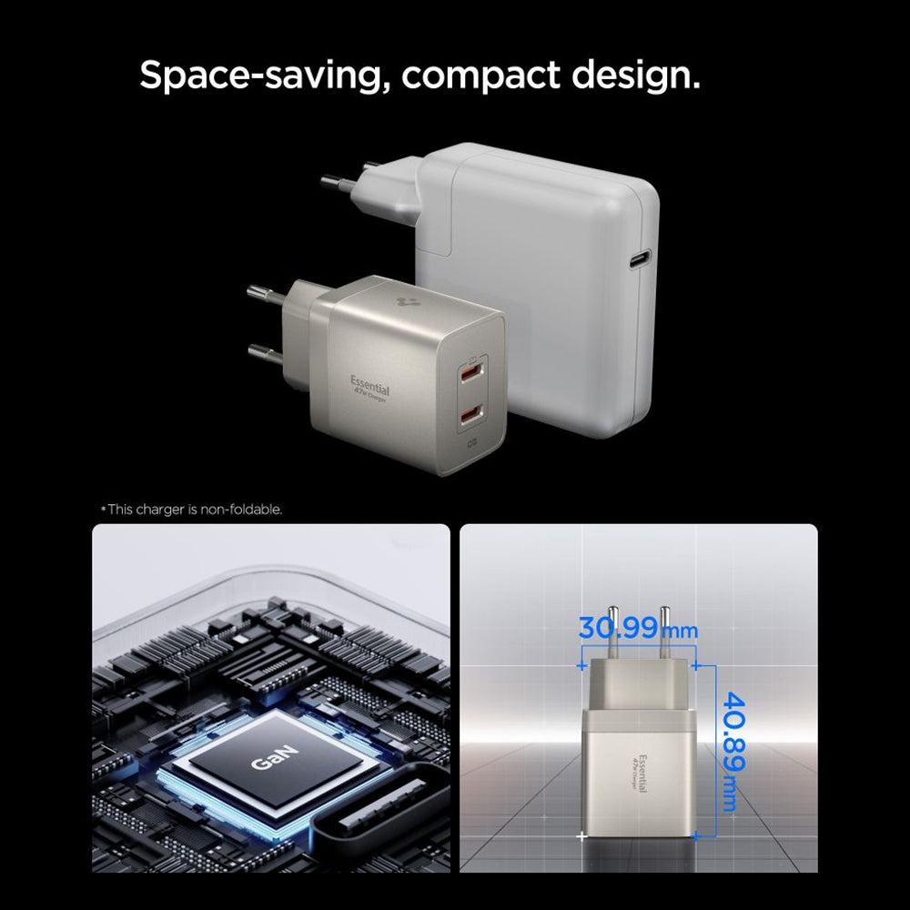 Spigen EE472EU Essential Wall Charger, 47W, 3A, 2 x USB-C, Titan Gray ACH10451