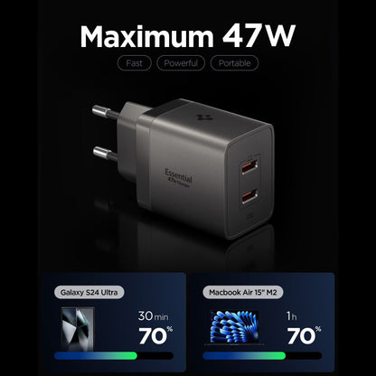 Spigen EE472EU Essential Wall Charger, 47W, 3A, 2 x USB-C, Gray ACH10450