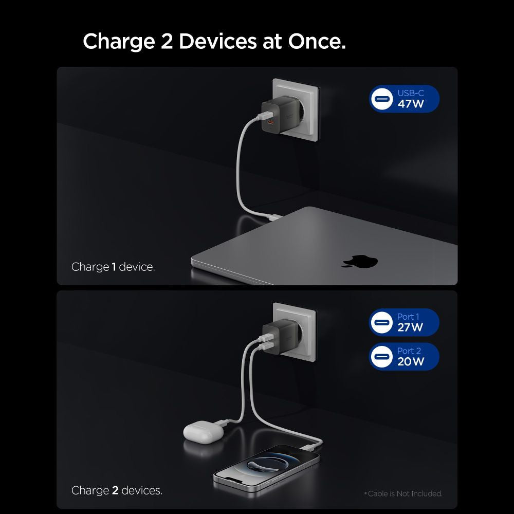 Spigen EE472EU Essential Wall Charger, 47W, 3A, 2 x USB-C, Gray ACH10450