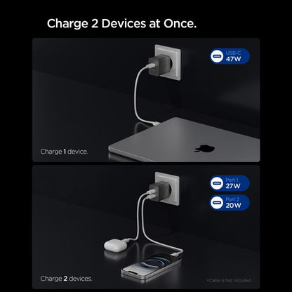 Spigen EE472EU Essential Wall Charger, 47W, 3A, 2 x USB-C, Gray ACH10450
